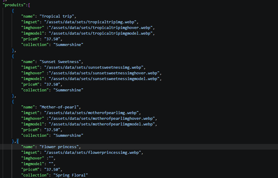 fichier JSON sur les produits